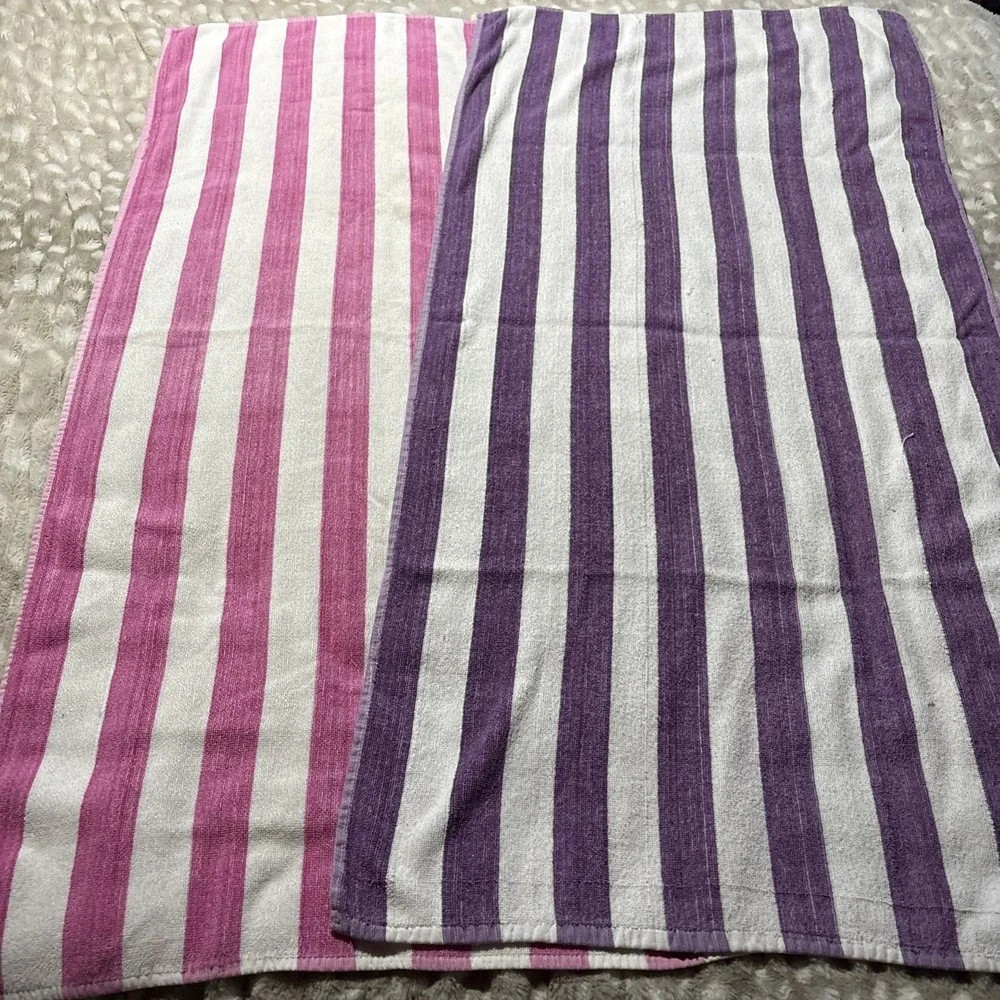 2 Vintage Cotton Striped Retro Beach Towels 25